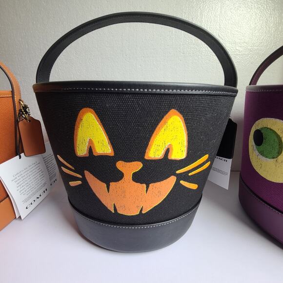 SET OF 3 COACH Trick Or Treat Cat Pumpkin Owl Halloween Buckets Bags NWT - Picture 4 of 7